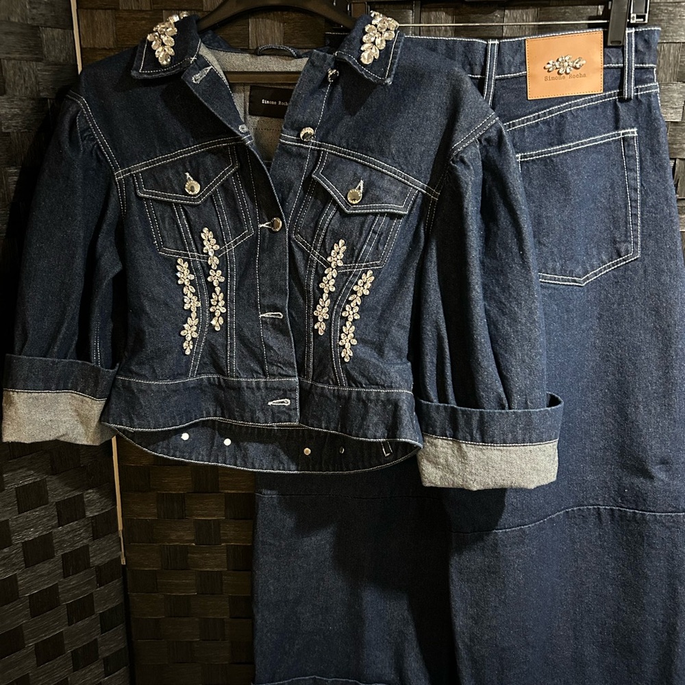 Simone Rocha Blue Embellished Jean Jacket - Picture 6 of 7